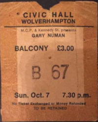 Gary Numan Wolverhampton Ticket 1979